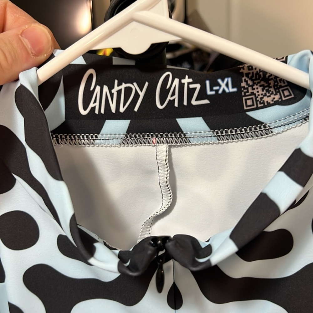 Candy Catz Jumpsuit Skinsuit Bodysuit Catsuit Squiggly Lines Light Blue Print - Picture 3 of 3